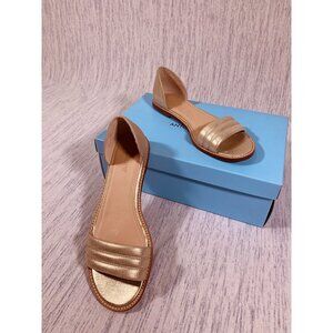 J. Crew Luxury Fashion Women’s Metallic Gold Leather Flats Sandals  7.5